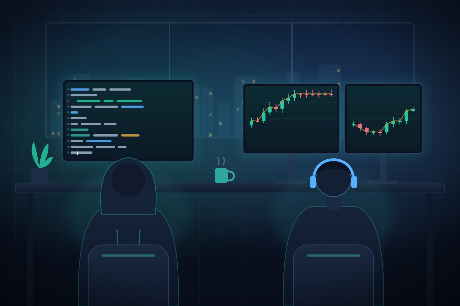 A developer and a trader at work